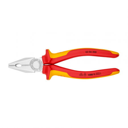 VDE plier - Combined patent pliers VDE 1000 V, large lever, multicomponent handle, 200mm, KNIPEX 03 06 200