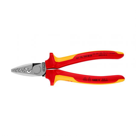 Hand tools - Professional Crimping pliers VDE for ferrules, Ø 0.25 - 16 mm², 180 mm, KNIPEX 97 78 180
