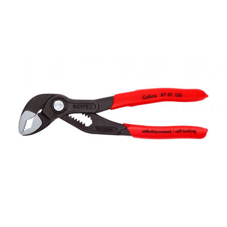 KNIPEX Hand Tools - KNIPEX Cobra, 150 mm adjustable pliers for installers, parrot pliers, self-locking device, red handle sleeves, alligator pliers, 87 01 150