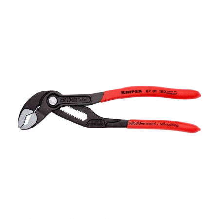 Hand tools - KNIPEX Cobra, 180 mm adjustable pliers for installers, parrot pliers, self-locking device, red handle sleeves, alligator pliers, 87 01 180