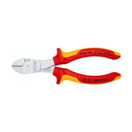 VDE Insulated Tools - High Performance VDE Diagonal Cutter, 160mm, plastic handle, Ø 3,4 mm, KNIPEX 74 06 160