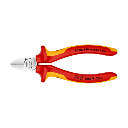 Tools - Diagonal Cutter, VDE 1000 V, chrome plated, multi-component handle, 140mm, KNIPEX 70 06 140