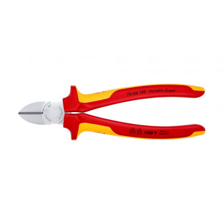 Hand tools - Diagonal Cutter, VDE 1000 V, chrome plated, multi-component handle, 180mm, KNIPEX 70 06 180