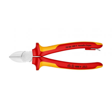 Hand tools - Diagonal Cutter, VDE 1000 V, chrome plated, multi-component handle, 180mm, KNIPEX 70 06 180 T