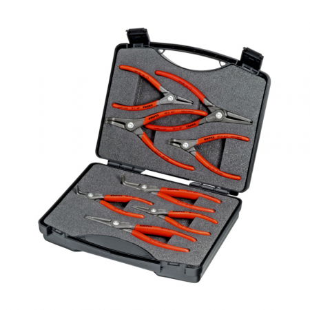 Scule si unelte pentru service moto - Set KNIPEX, Cutie de scule „SRZ”, 8 x clesti pentru inele de siguranta in servieta durabila din ABS, inginerie de precizie, 00 21 25