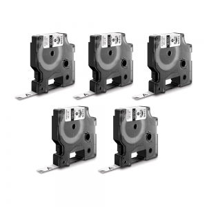 Labels - Set 5 Polyester industrial labels 9mm x 5.5m Black/white DYMO ID1 18482