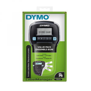 compari.ro - MaÅŸinÄƒ de etichetat - Start kit Dymo LabelManager 160 label maker and 3 x Dymo D1 Original tape 12mm x 7m, Black/White
