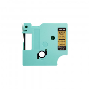 Aimo D1600 compatible Labels - AIMO glitter labels color pop 12mm x 3m, black/gold, AIMO D1600, PR3D81