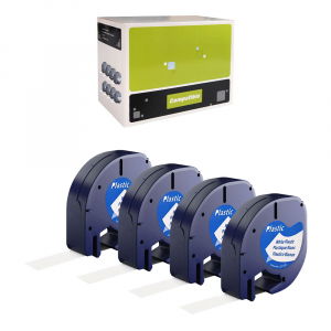 Labels - Set of 4 white plastic labels 12mm x 4m compatible Dymo Letratag 91221 91201 S0721660, also works with AIMO P12 Printer