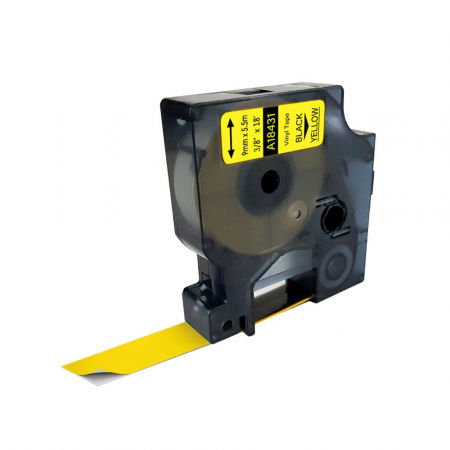 Labels - Yellow vinyl labels 9mm x 5.5m compatible Dymo 18431
