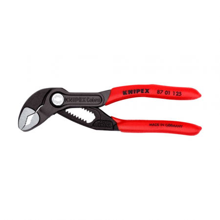 KNIPEX Hand Tools - KNIPEX Cobra, 125 mm adjustable pliers for installers, parrot pliers, self-locking device, red handle sleeves, alligator pliers, 87 01 125