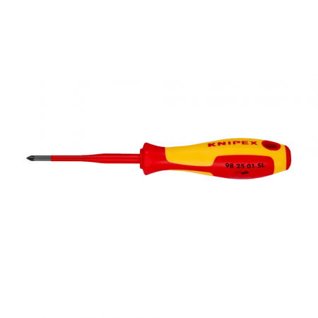 VDE Insulated Tools - KNIPEX Screwdrivers for slotted screws, VDE, 187 mm, cross recessed, 1000 V, 98 25 01 SL