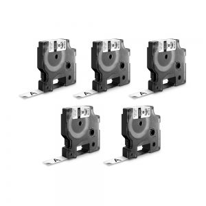 Labels - Set 5 Industrial vinyl label 12mm x 5.5m Black/white  DYMO ID1 18444 S0718580