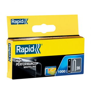 Manual Staplers or Tackers - Rapid 28/10 mm white Cable Staples, High Performance, galvanized, semicircular, divergent, 1000 staples/box 11893511