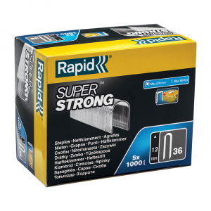 Manual Staplers or Tackers - Rapid 36/12 mm Cable Staples, Super Strong, galvanized, semicircular, divergent DP, 5x1000 staples/box 5000511