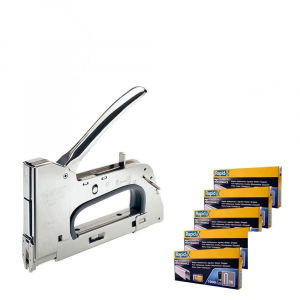 Capsatoare sau Tackere Manuale - Pistol capsat R36E, 36/10-14mm si 5 cutii capse Rapid 36/12 mm, galvanizate, divergente