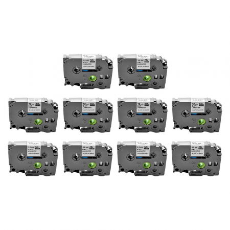 Labels - Set of 10 compatible labels Brother TZe-231 12mm x 8m black/white gray box