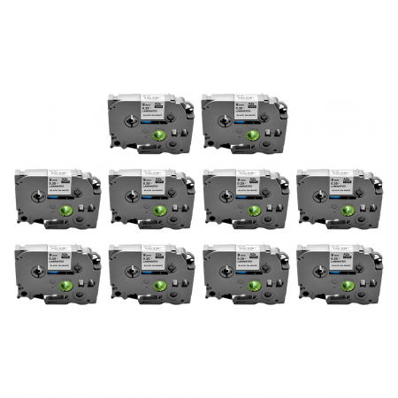 Brother Labels - Set of 10 x compatible labels Brother TZe-221 9mm x 8m black/white gray box