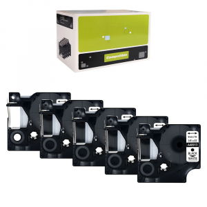 Etichete LabelManager - Set 5 Etichete 9mm x 7m negru/alb compatibile Dymo S0720780 40913, pentru gama Dymo Labelamanger si Aimo D1600
