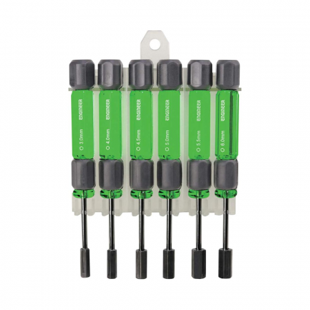 Hand tools - Set of 6 magnetized hexagonal Nut Driver screwdriver handle Engineer DK-14, plastic holder included, made in Japan