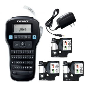 compari.ro - MaÅŸinÄƒ de etichetat - Start kit Dymo LabelManager 160 label maker and 3 x Dymo D1 Original tape 12mm x 7m, Black/White and 1 x Power adapter S0946320, S0720530