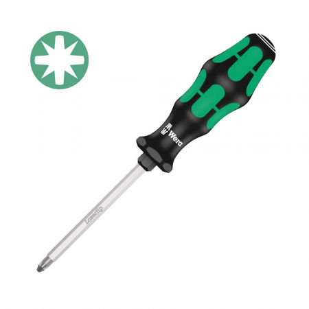 Hand tools - Wera Electrician Screwdriver 355 SK Pozidrive PZ2 6 x 10 x 100 x 105 with Lasertip green anti-roll handle 05009342001