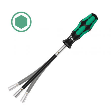 Tool Kits - Wera Hexagon Screwdriver 391 7.0 x 167 x 98 Flexible head green anti-roll handle 05028150001