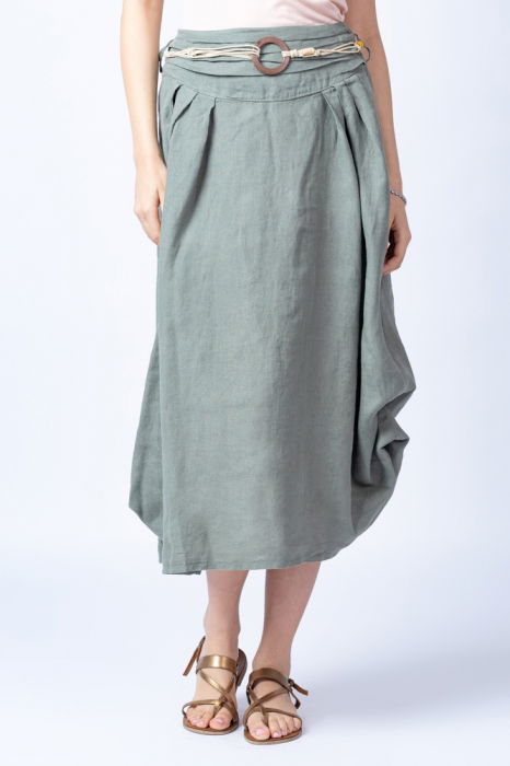 Fusta lunga kaki cu poale prinse, din in, cu o curea fancy [2]