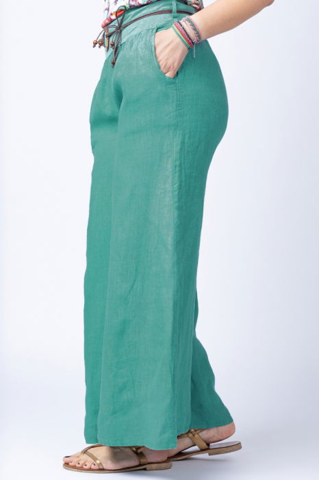 Fusta pantalon turcoaz  casual, din in, cu o curea fancy [2]