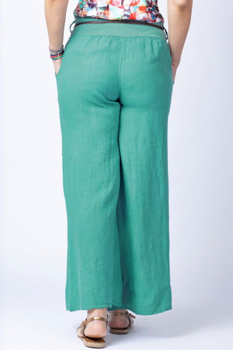 Fusta pantalon turcoaz  casual, din in, cu o curea fancy [3]
