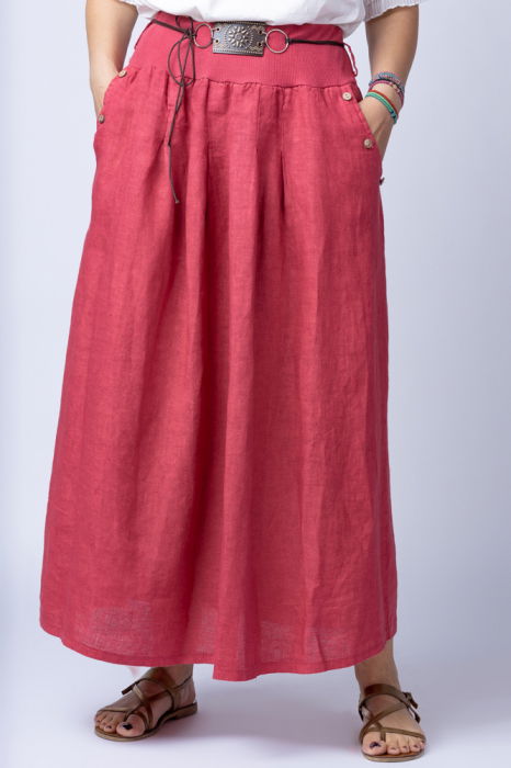 Fusta lunga casual, roz inchis, din in, cu o curea fancy [2]