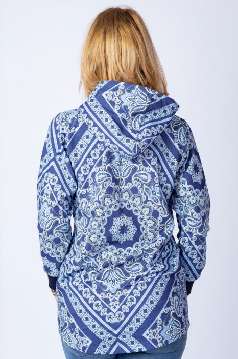 Hanorac bleumarin cu imprimeu arabesque, asimetric, cu gluga [3]