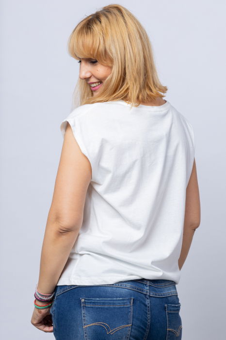 Tricou alb cu imprimeu bust fata desenata din linii, din bumbac [2]