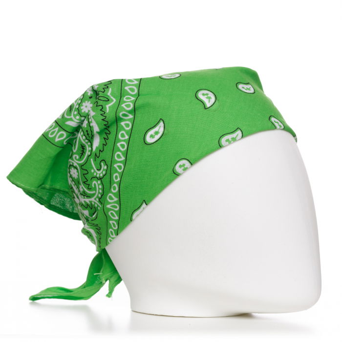 Bandana tip batic patrat cu imprimeu alb pe fond verde praz