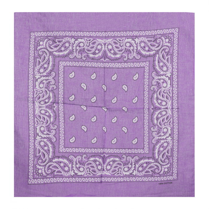Bandana tip batic patrat cu imprimeu alb pe fond lila [2]