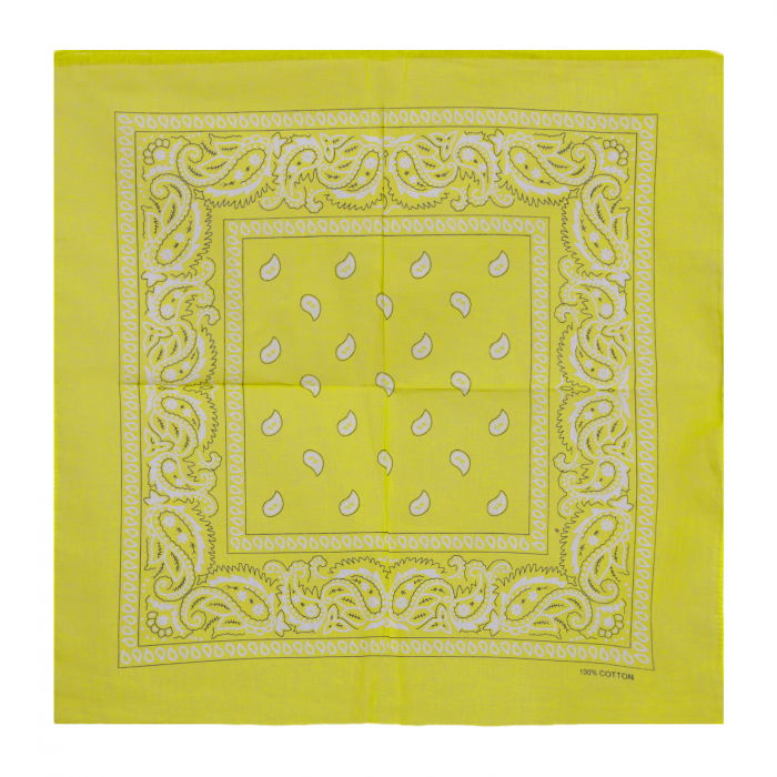 Bandana tip batic patrat cu imprimeu alb pe fond galben [2]
