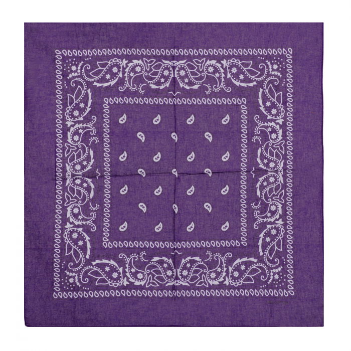 Bandana tip batic patrat cu imprimeu alb pe fond mov inchis [2]