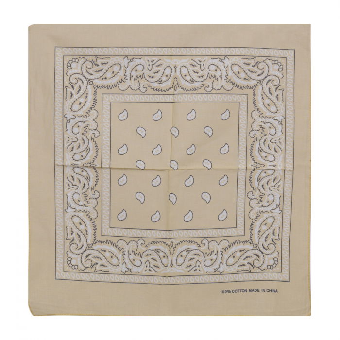 Bandana tip batic patrat cu imprimeu alb pe fond bej [2]