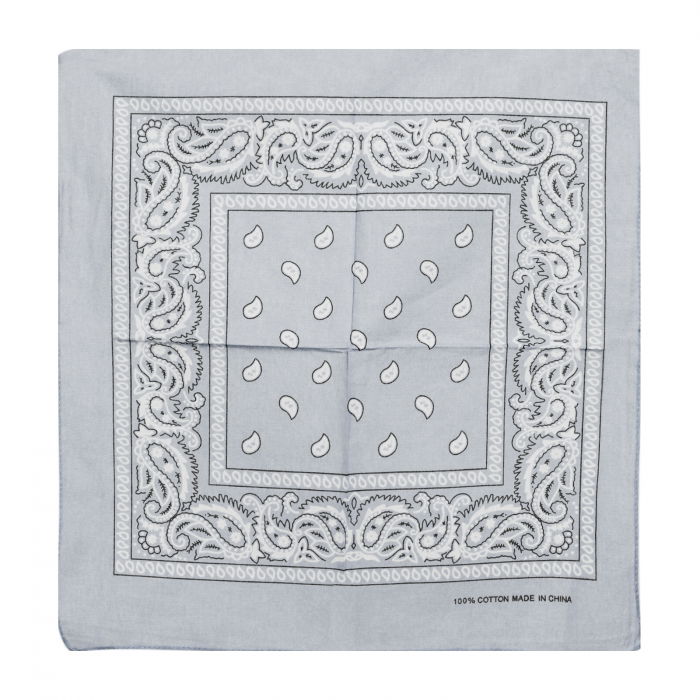 Bandana tip batic patrat cu imprimeu alb pe fond gri deschis [2]