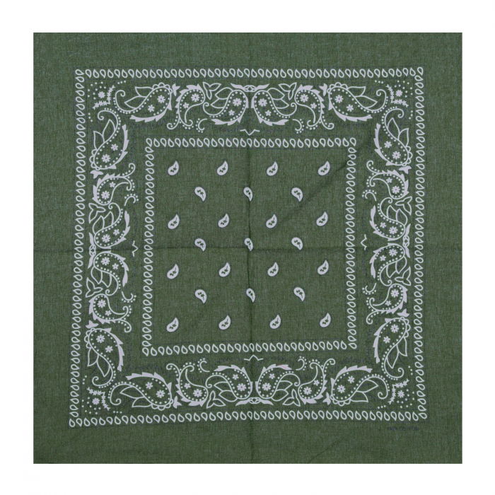 Bandana tip batic patrat cu imprimeu alb pe fond kaki [2]