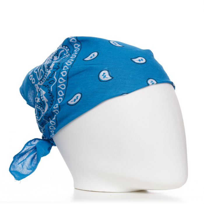 Bandana tip batic patrat cu imprimeu alb pe fond albastru