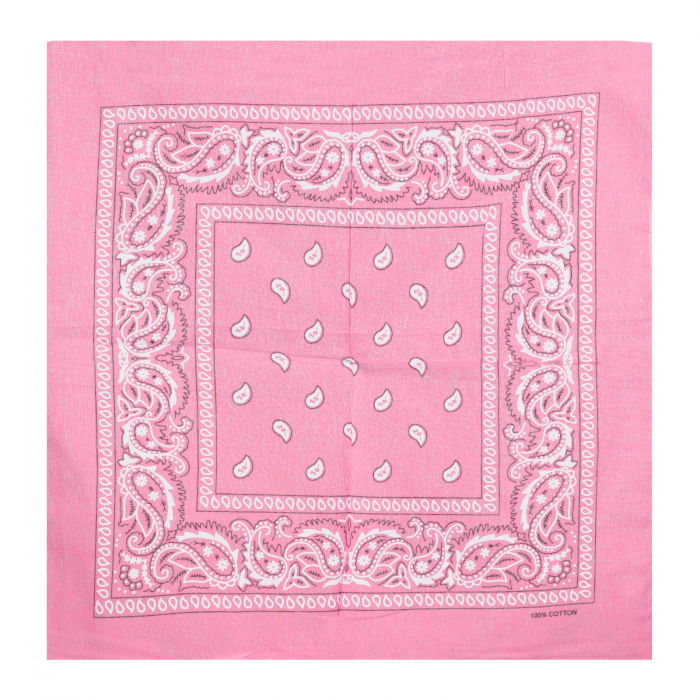 Bandana tip batic patrat cu imprimeu alb pe fond roz [2]