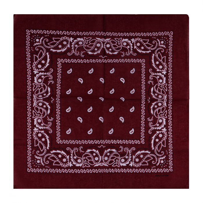 Bandana tip batic patrat cu imprimeu alb pe bordo [2]