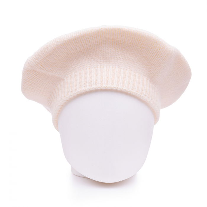 Bereta alba cu model tricotaj simplu cu clini, din lana [2]