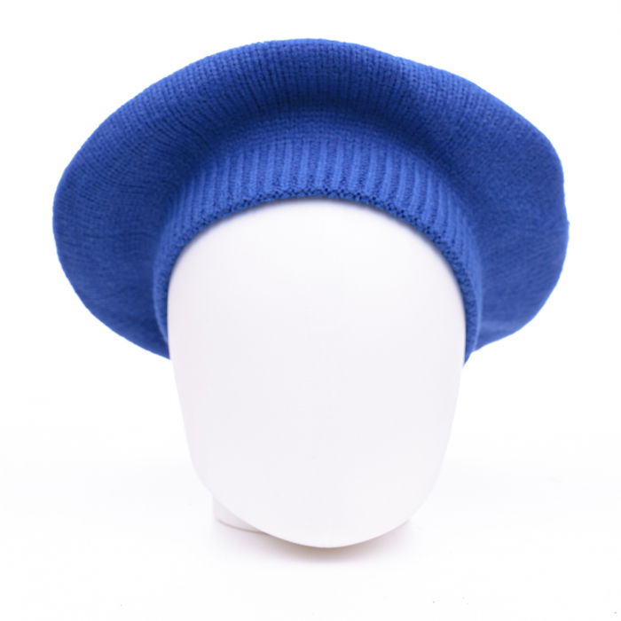 Bereta albastru electric cu model tricotaj simplu cu clini, din lana [2]