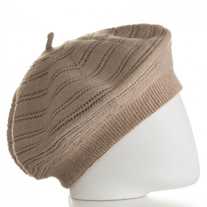 Bereta bej cu model gen tricotaj cu cercuri concentrice, din lana [2]