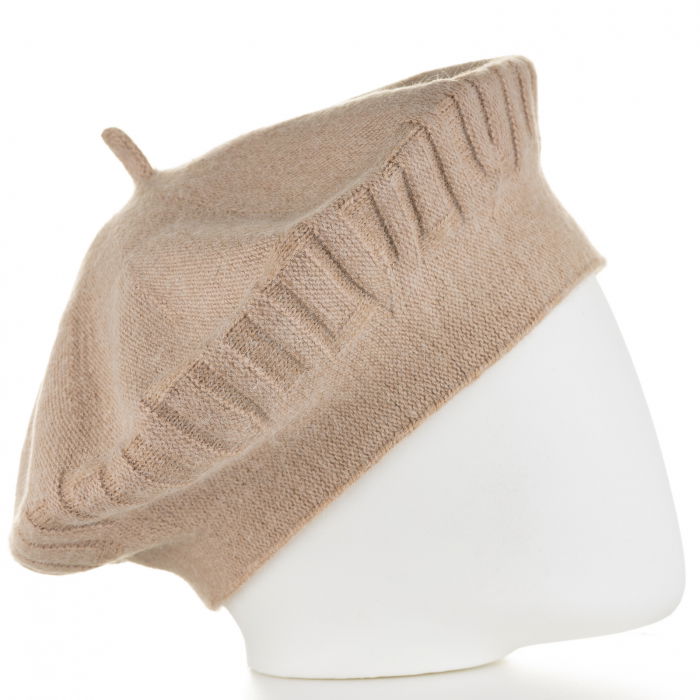 Bereta bej cu model gen tricotaj cu model geometric, din lana [2]