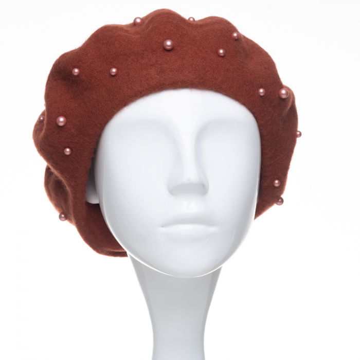 Bereta caramizie, cu perle fine aplicate pe toata suprafata, din lana [2]