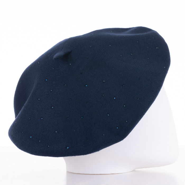 Bereta bleumarin chic, cu strasuri foarte fine aplicate pe toata suprafata, din bumbac si lana [2]