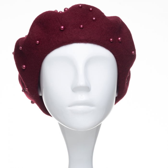 Bereta bordo, cu perle fine aplicate pe toata suprafata, din lana [2]